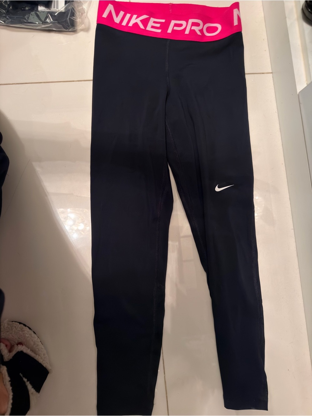 Nike Black Leggings with Pink 'NIKE PRO' Waistband